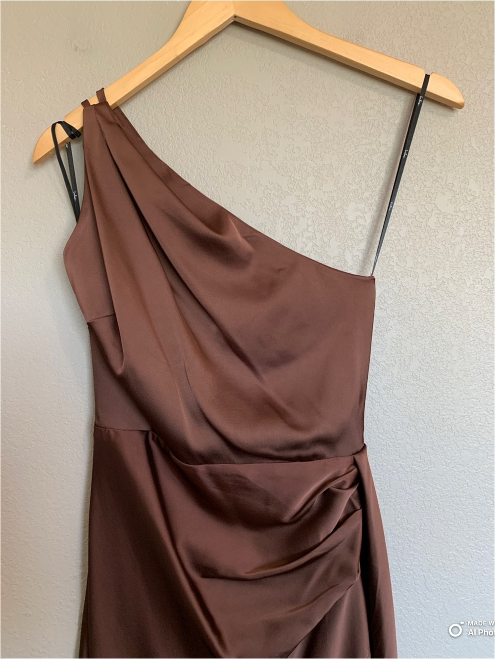 Lulus XS Signature Elegance Chocolate Brown Satin One Shoulder Maxi Dress NWT - Picture 5 of 17